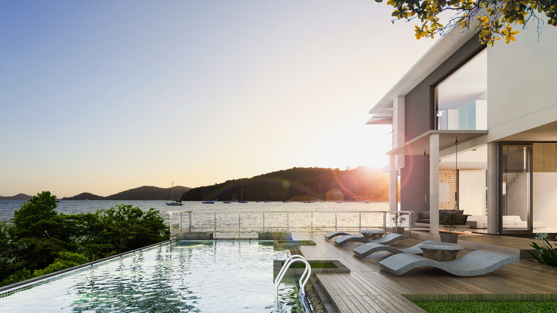 Luxuriöses Haus mit Swimmingpool und Meerblick im modernen Loft-Design.