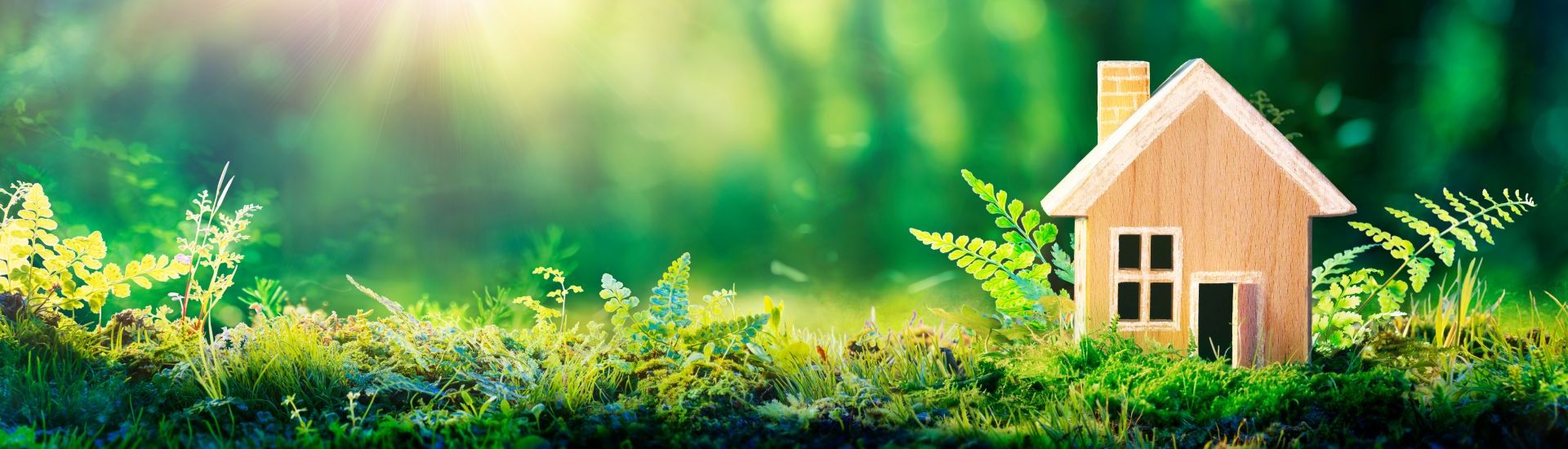 Modellhaus aus Holz im Grünen als Symbol für die Energieberatung