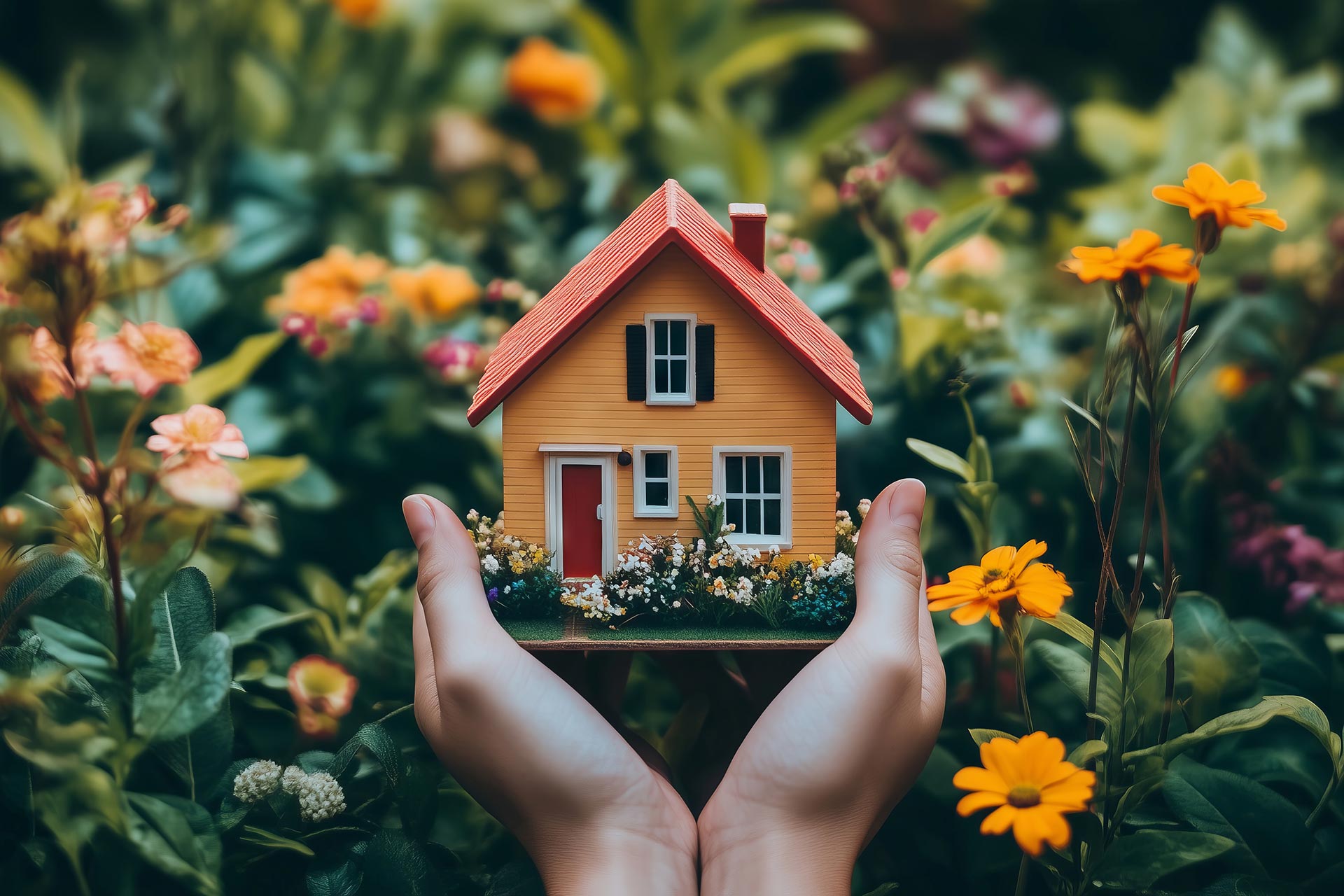 Person hält Modellhaus in den Händen als Symbol für den Wunsch nach Wohneigentum