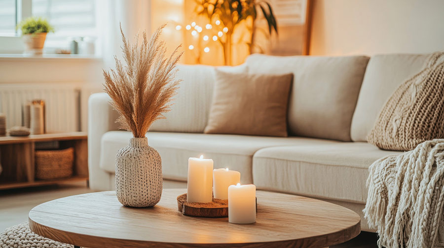 Ein rustikales Wohnzimmer mit viel Dekoration