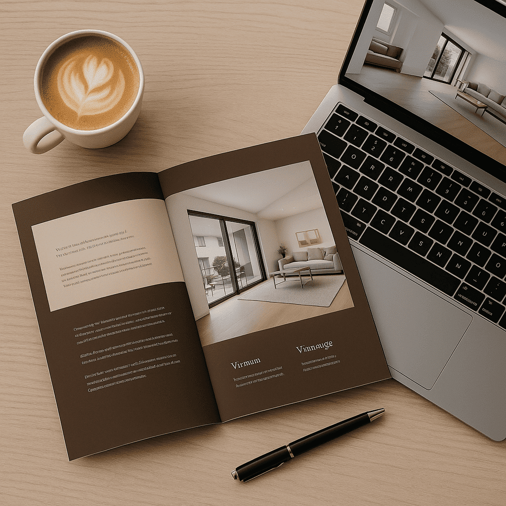 Immobilien-Exposé und Laptop