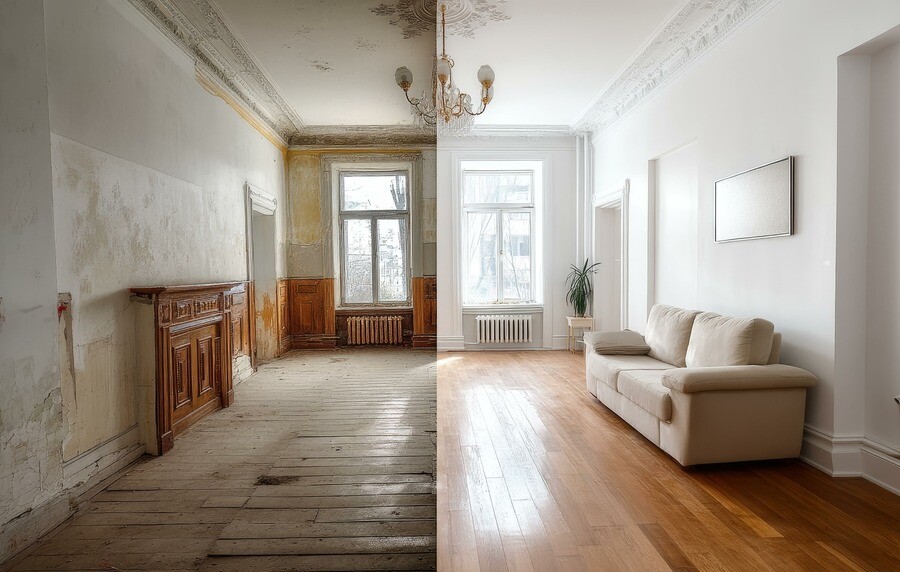 Wohnung vor und nach der Renovierung