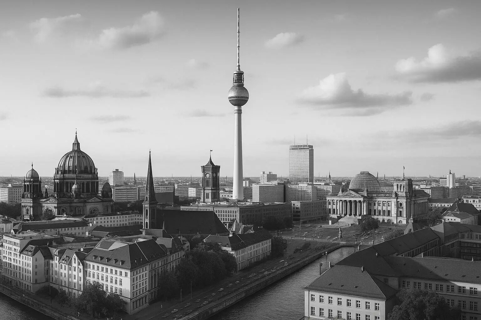 Skyline Berlin in schwarz und weiß