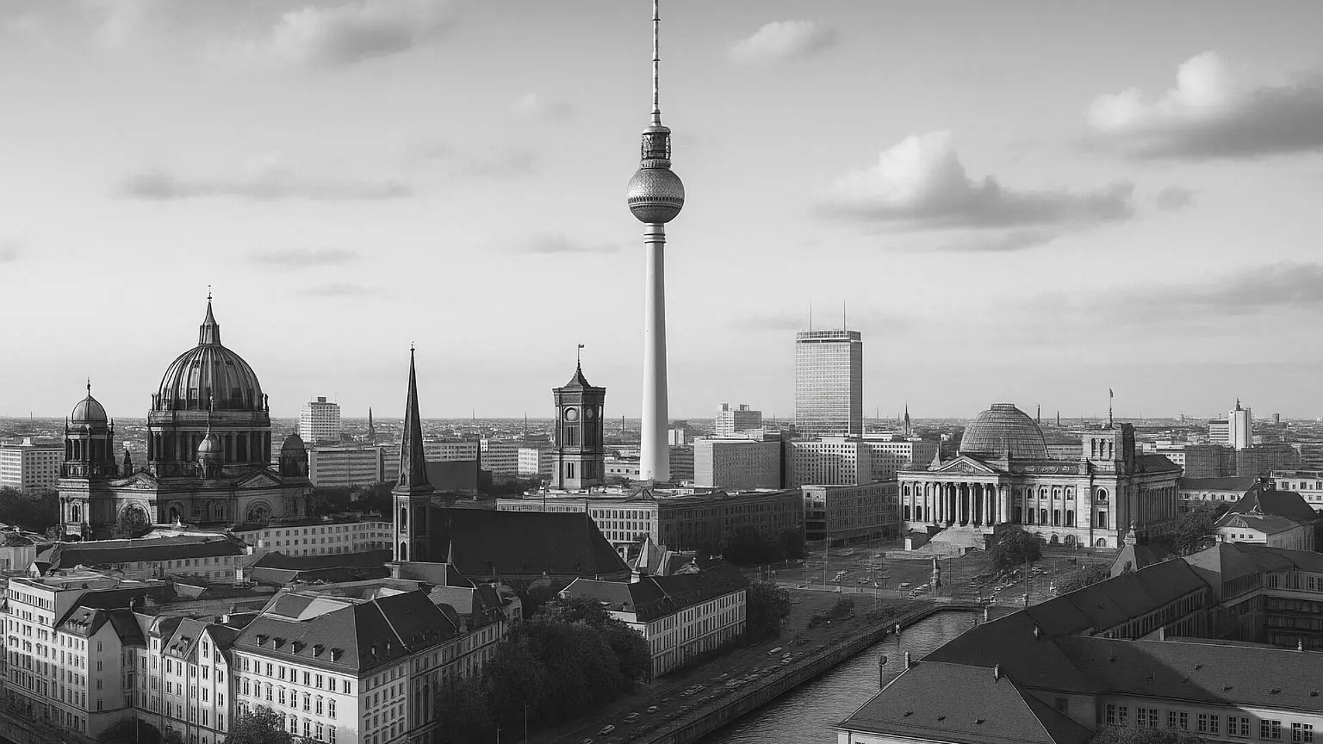 Skyline Berlin in schwarz und weiß