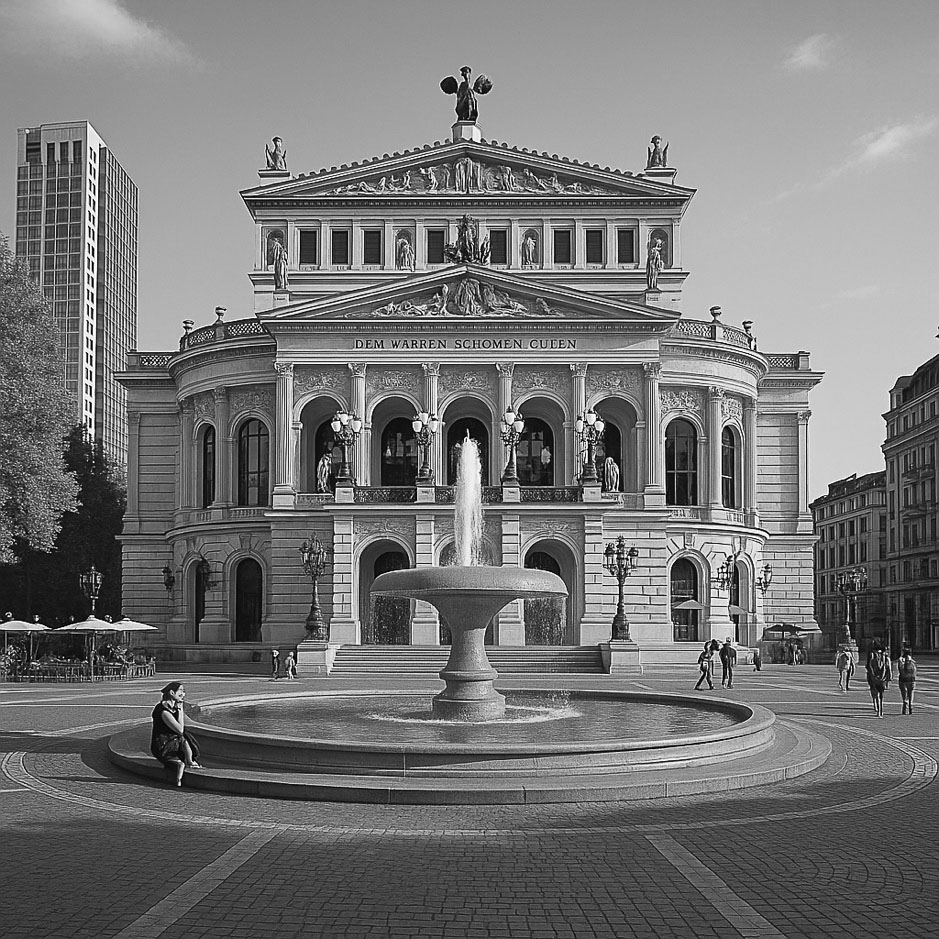 Frankfurter Oper in schwarz und weiß
