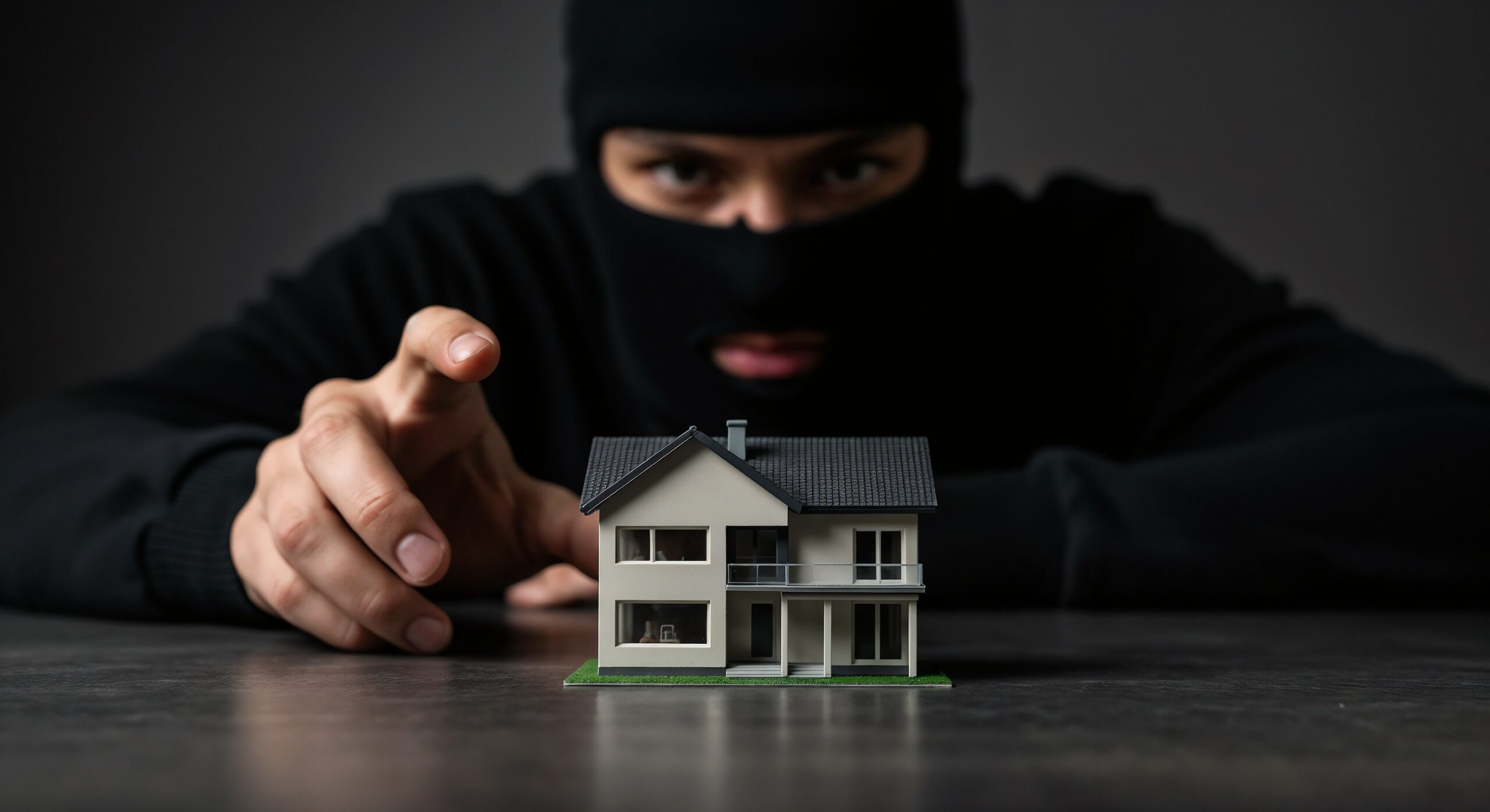 Einbrecher mit Hausmodell