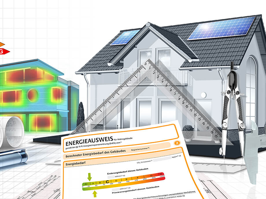 Energieausweis mit Unterlagen und Hausmodellen
