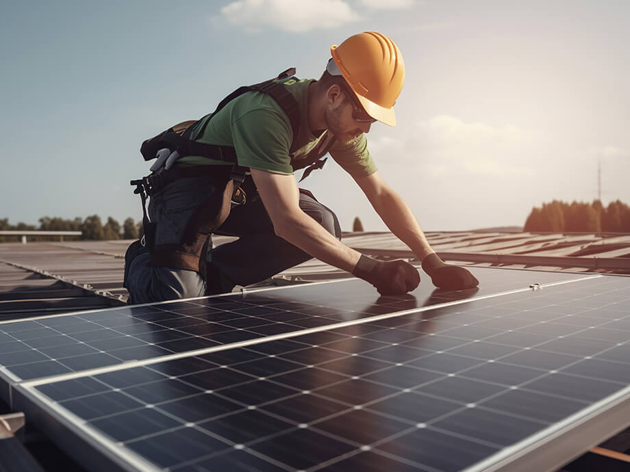 Mann installiert Solarpaneel