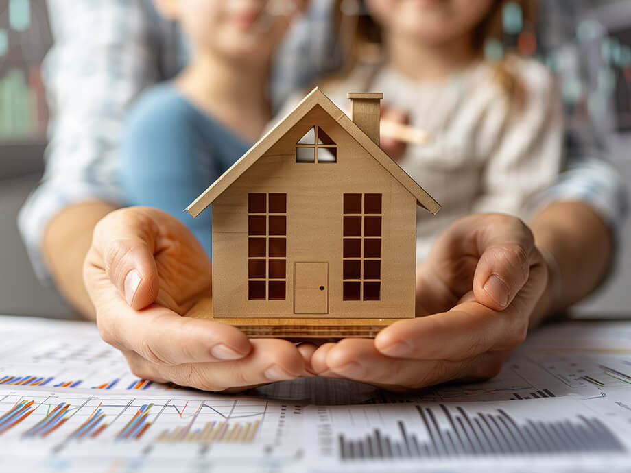 Hände halten Hausmodell