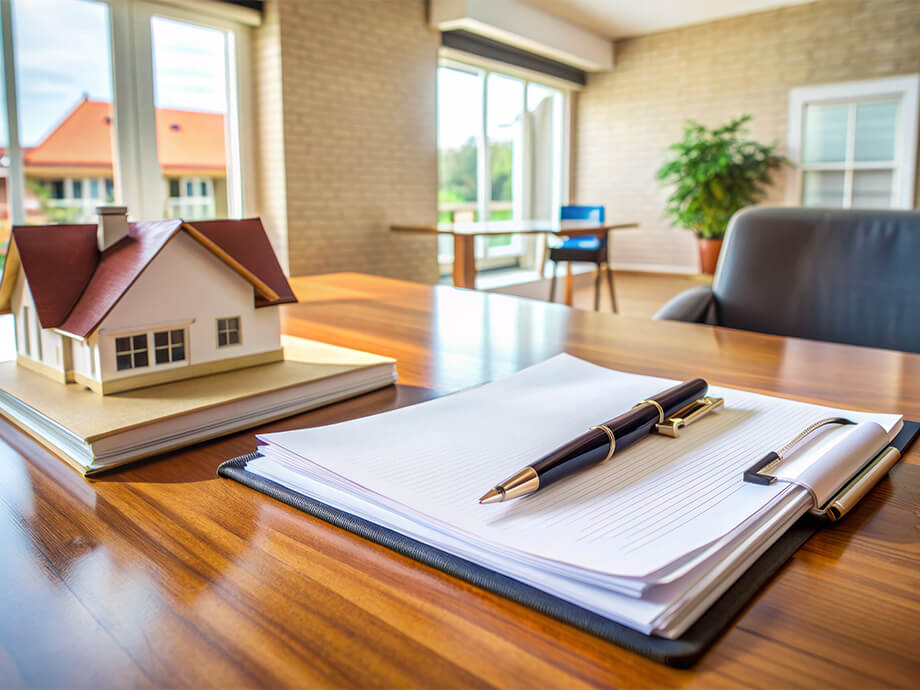 Blick auf einen Büroschreibtisch