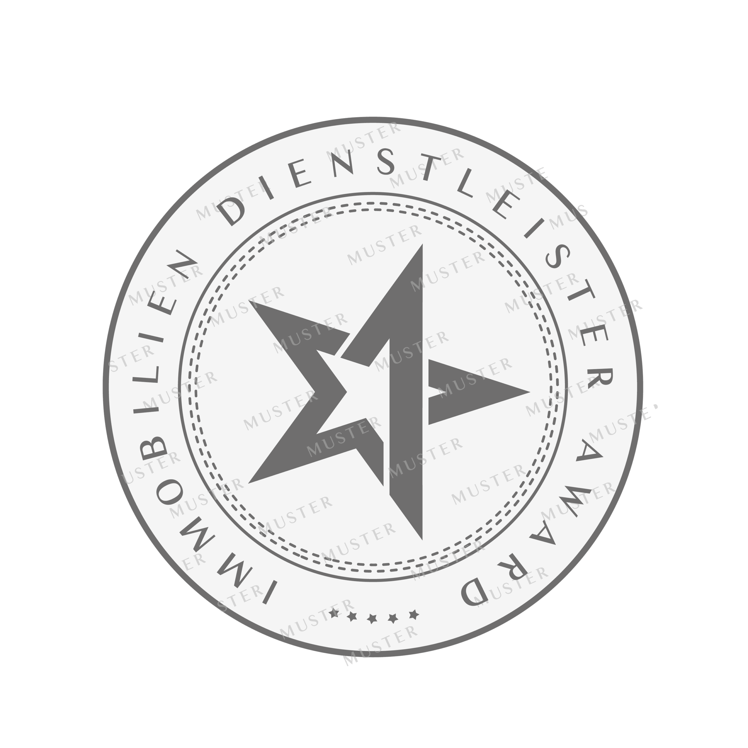 Grauer Immobilien Dienstleister Award Plakette mit Stern in der Mitte.