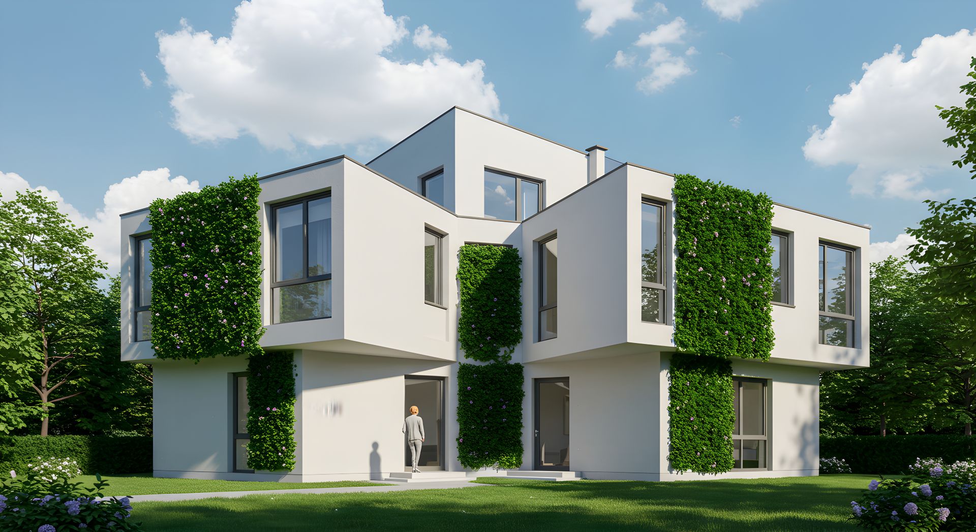 Neubau mit Fassadenbegrünung