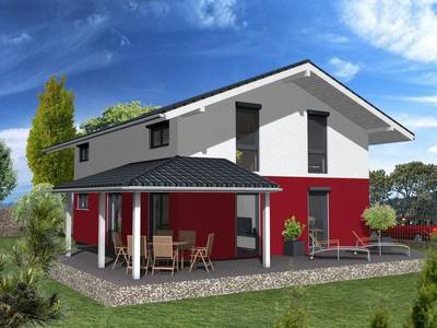 Rot-weißes Einfamilienhaus