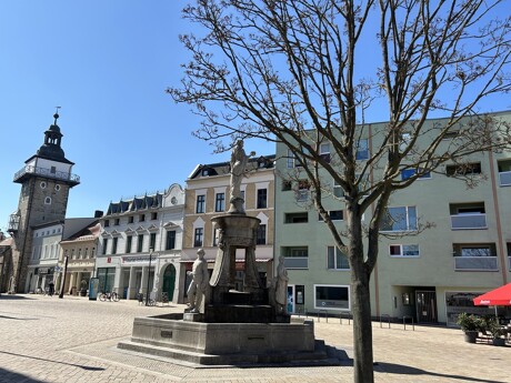 Marktbrunnen und Salzturm in Schönebeck