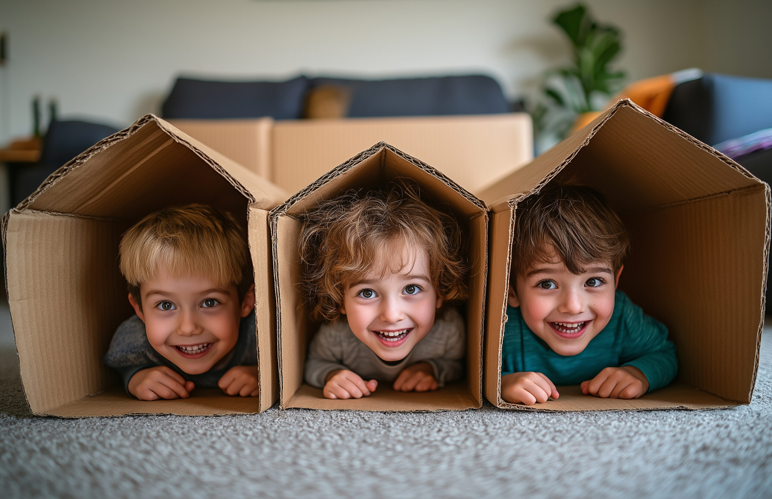 Kinder in Papphäusern