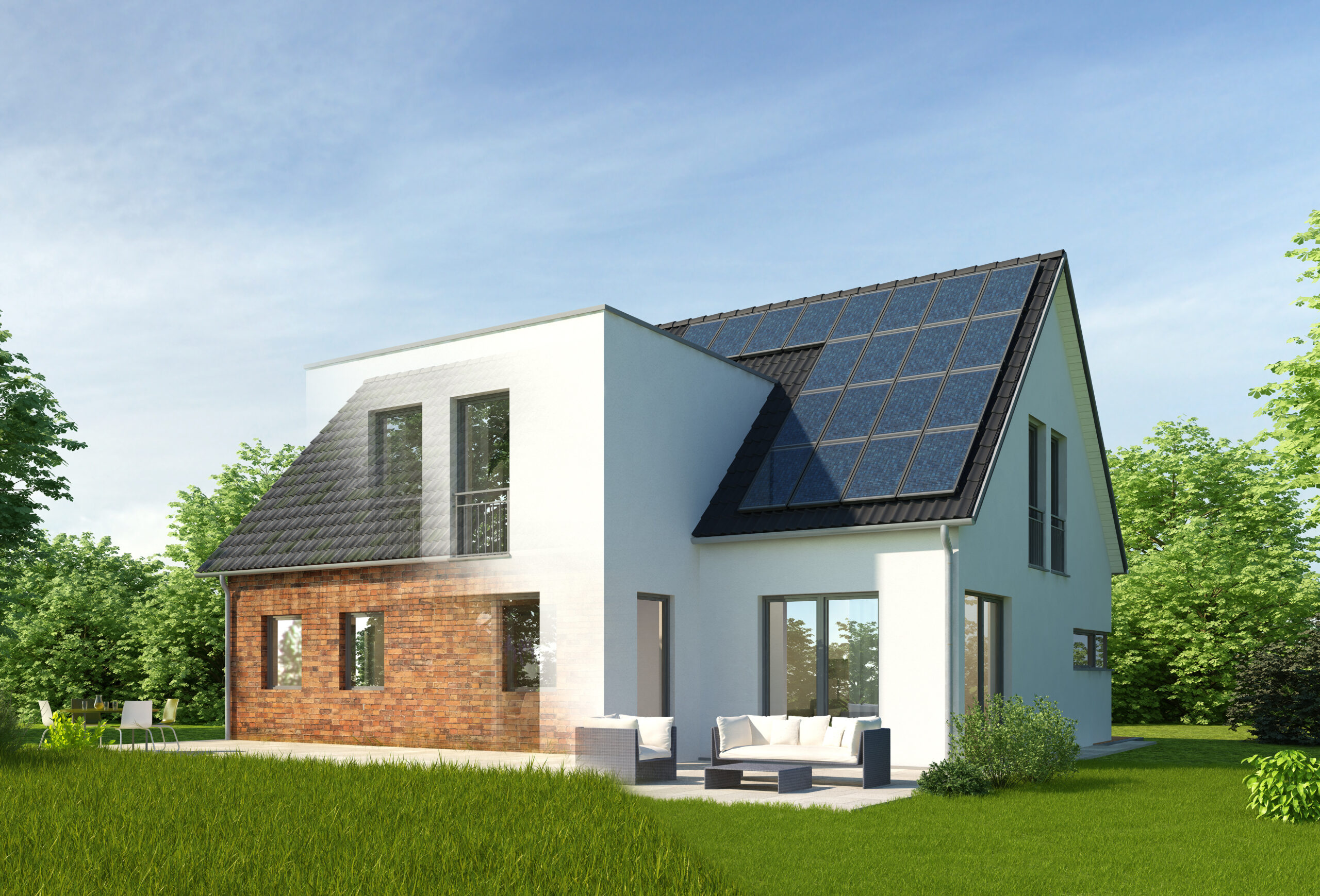 Hausschema mit Solarpaneelen