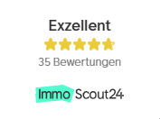 ImmoScout24: 5 Sterne, Exzellent, 35 Bewertungen über dem Logo.