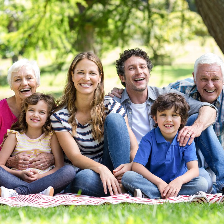 Glückliche Familie mit drei Generationen bei einem Picknick im Park