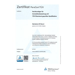 PersCertTÜV-Zertifikat: Sachkundiger für die Immobilienbewertung Di Nucci