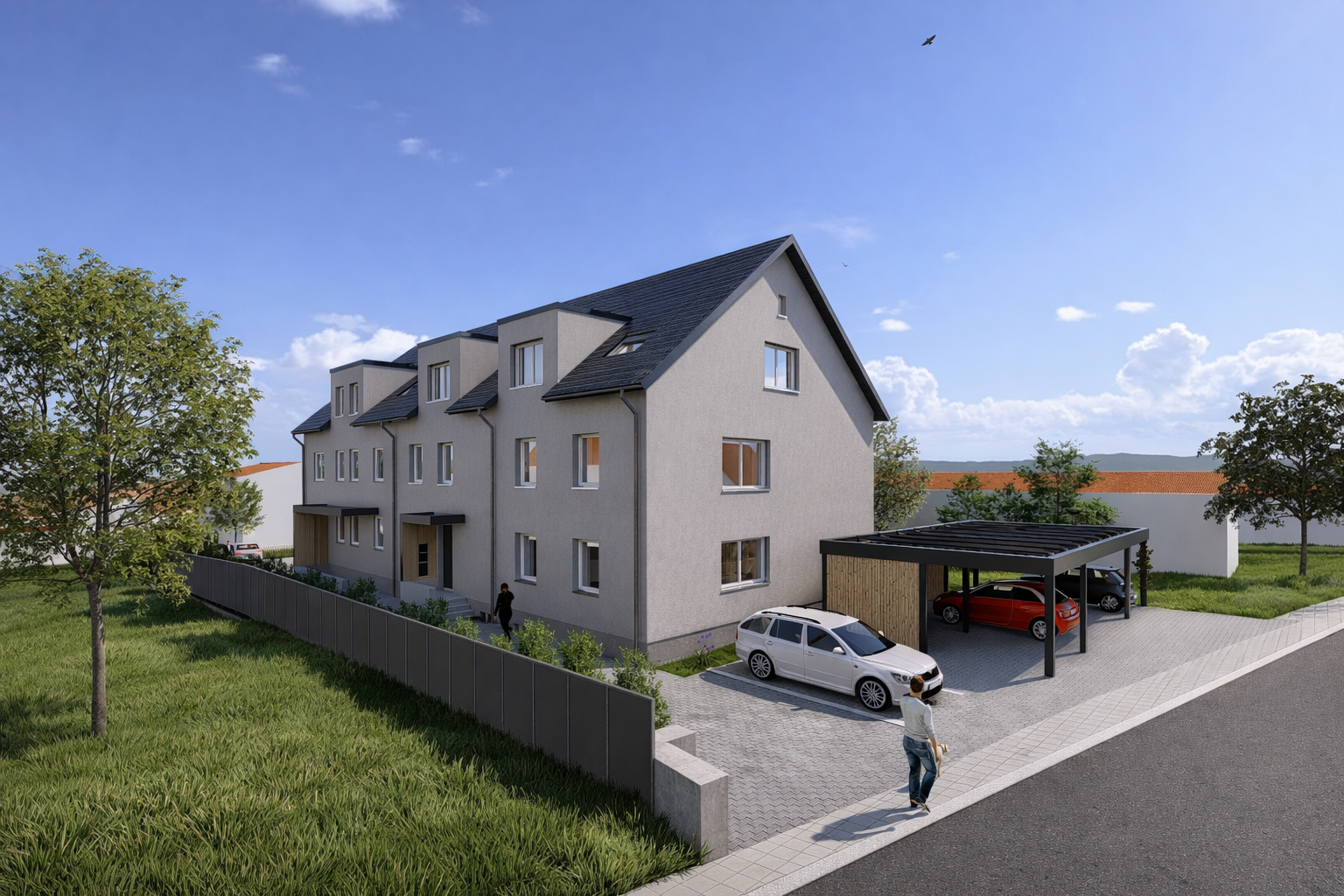 Außenvisualisierung Wohnbauprojekt lindedrei in Oettingen - Nord-West