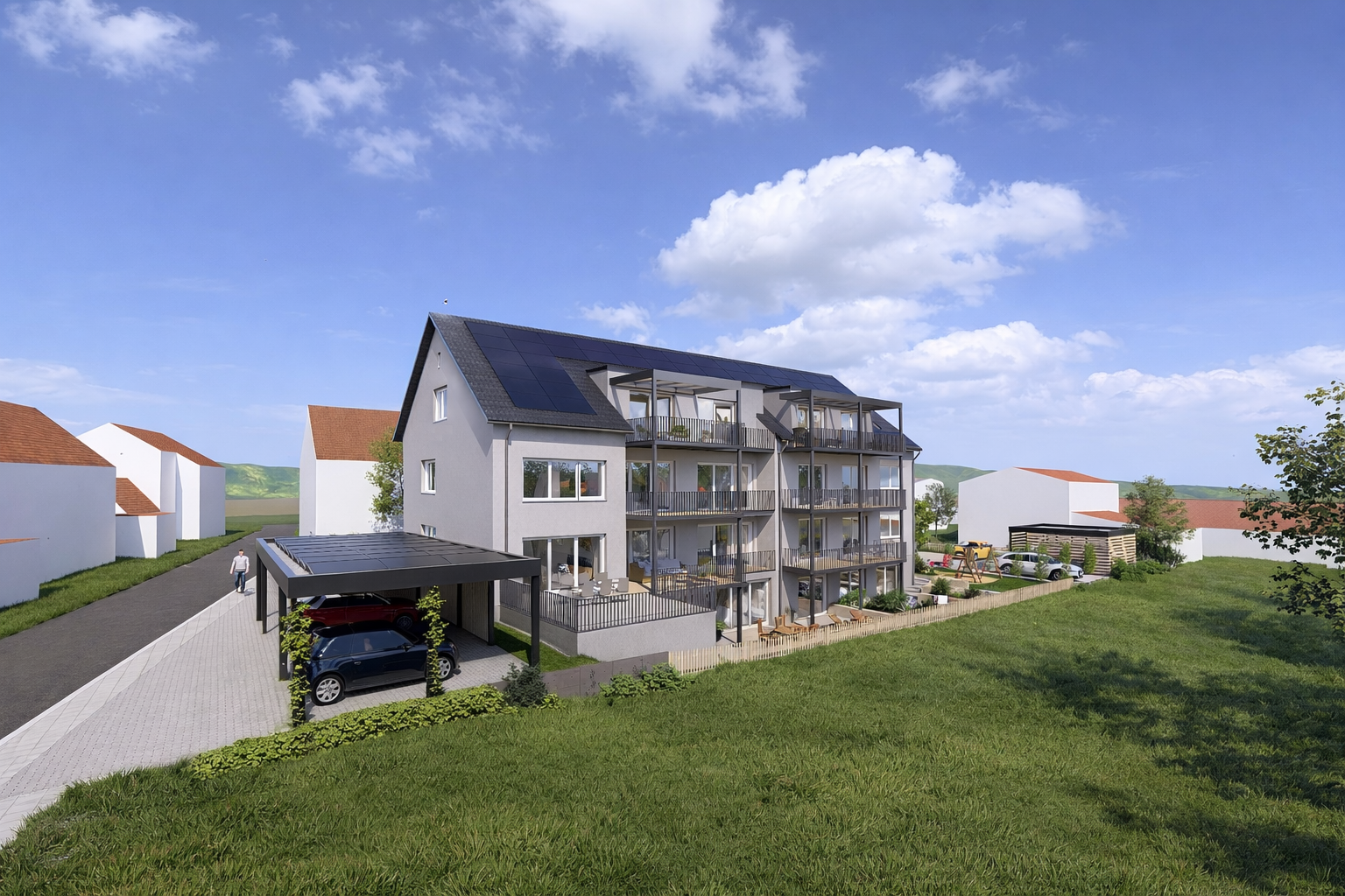 Außenvisualisierung Wohnbauprojekt lindedrei in Oettingen - Süd-West