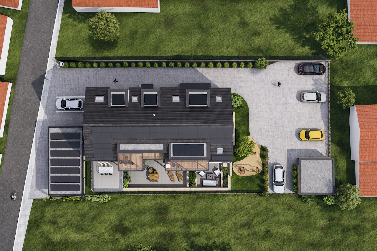 Außenvisualisierung Wohnbauprojekt lindedrei in Oettingen - Vogelperspektive