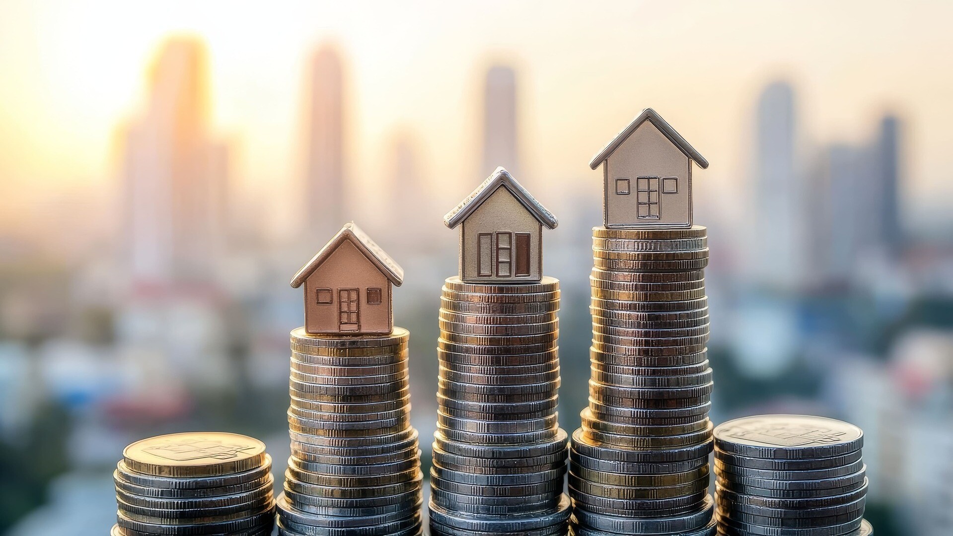Modellhäuser auf Münzstapeln