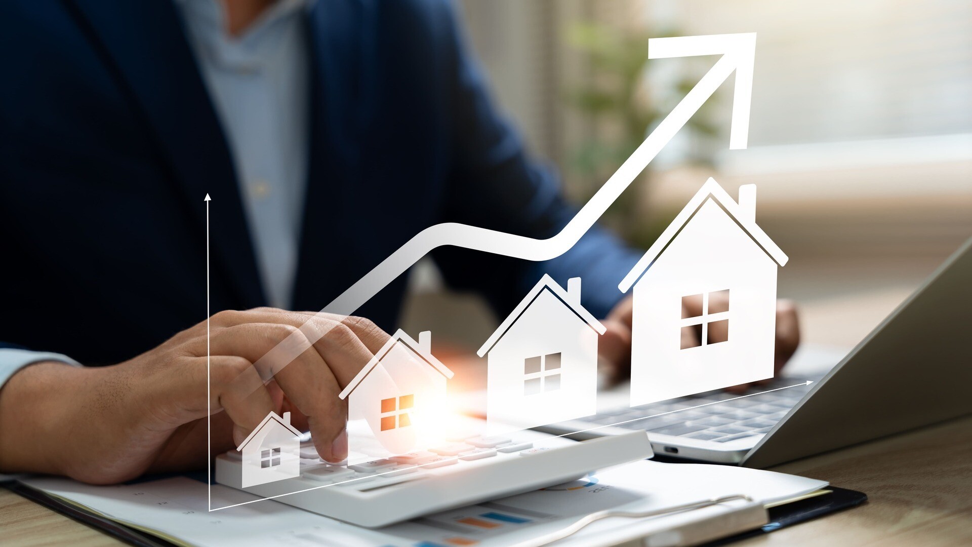 Digitale Häuser mit steigendem Graphen