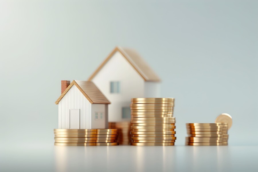 Häuser mit Münzen