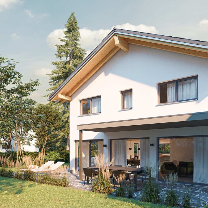 Blick auf ein Einfamilienhaus