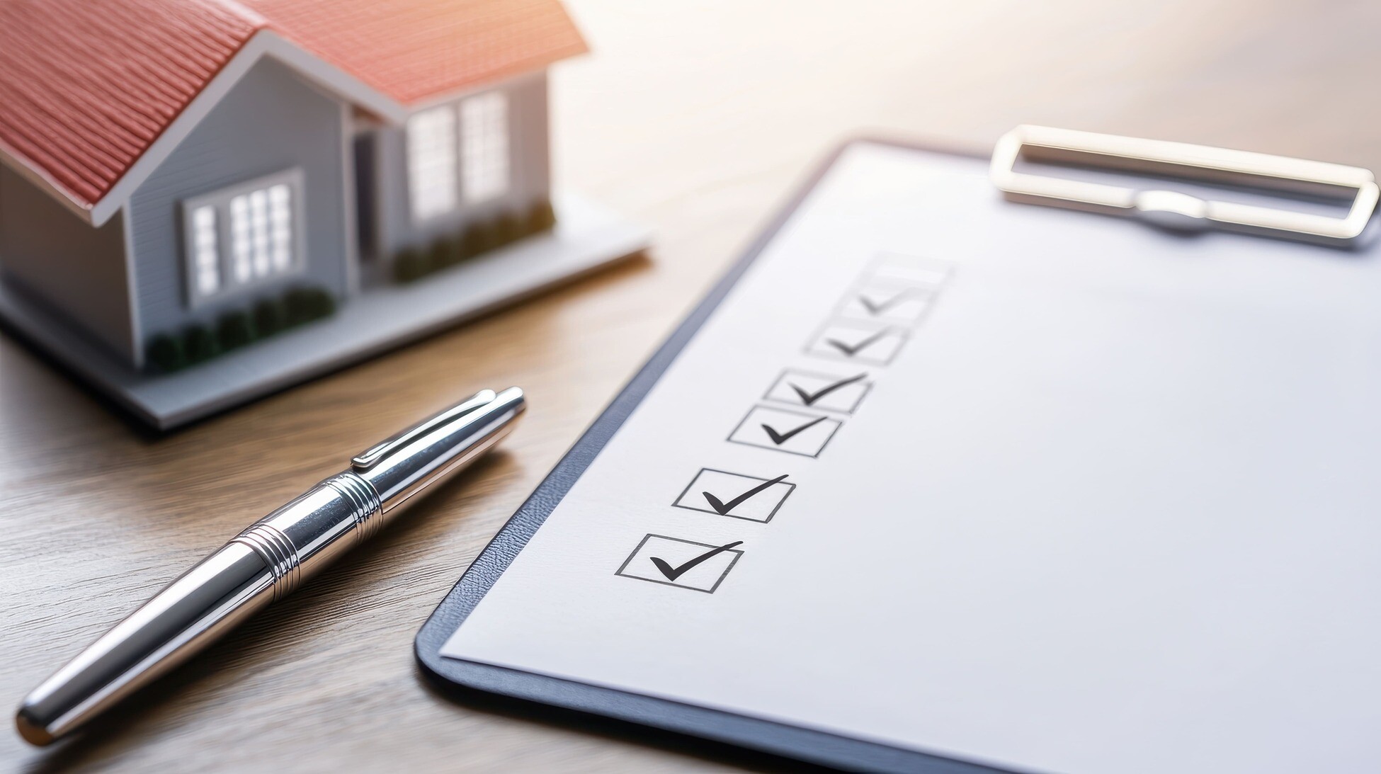 Modellhaus mit abgehakter Checkliste