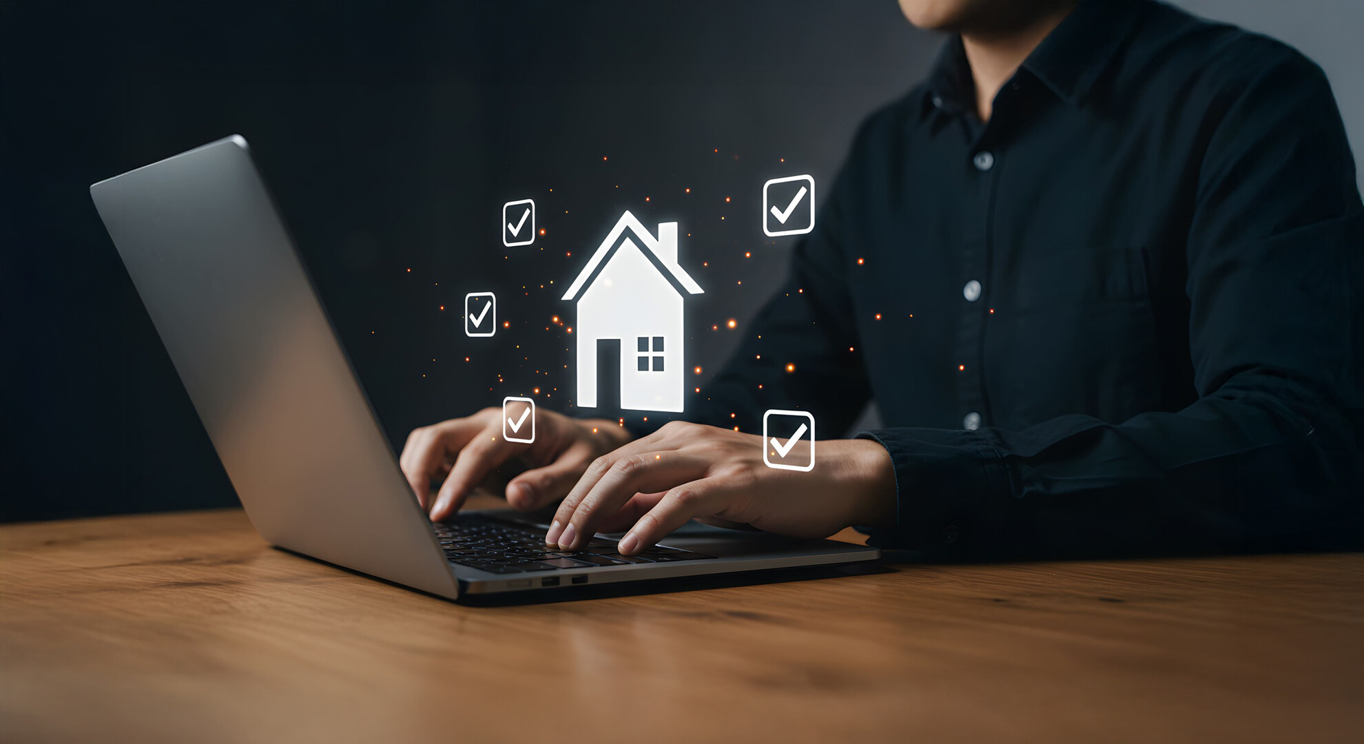 Laptop mit digitalem Haus