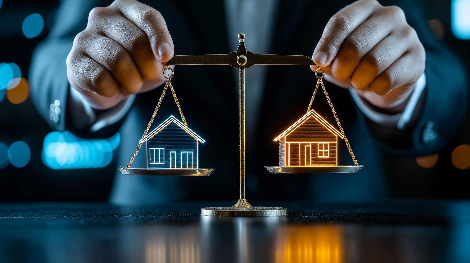 Modellhäuser auf Waage