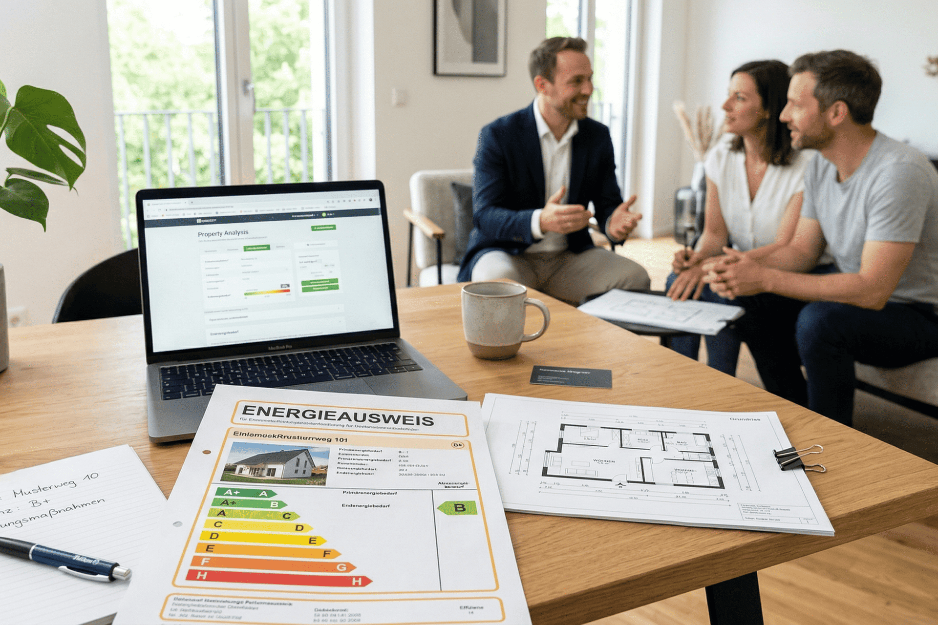 Makler berät Paar zu Energieausweis