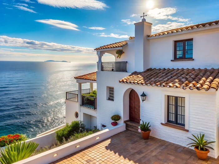 Mediterranes Haus mit Terrakottadach am Meer