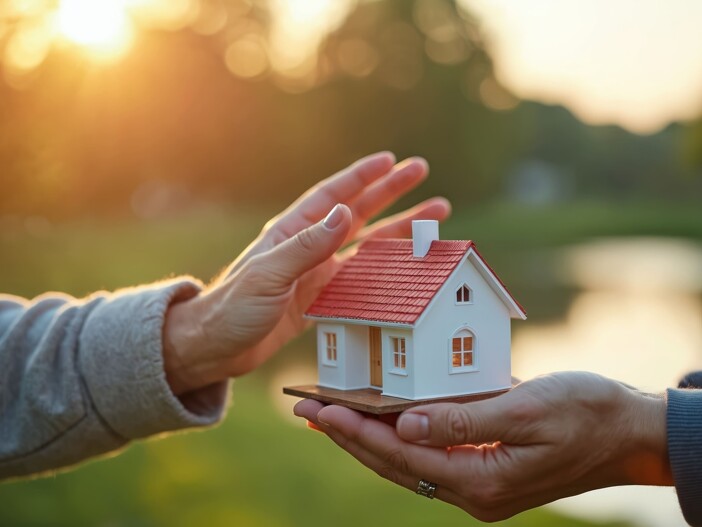 Zwei Hände mit Miniaturhaus