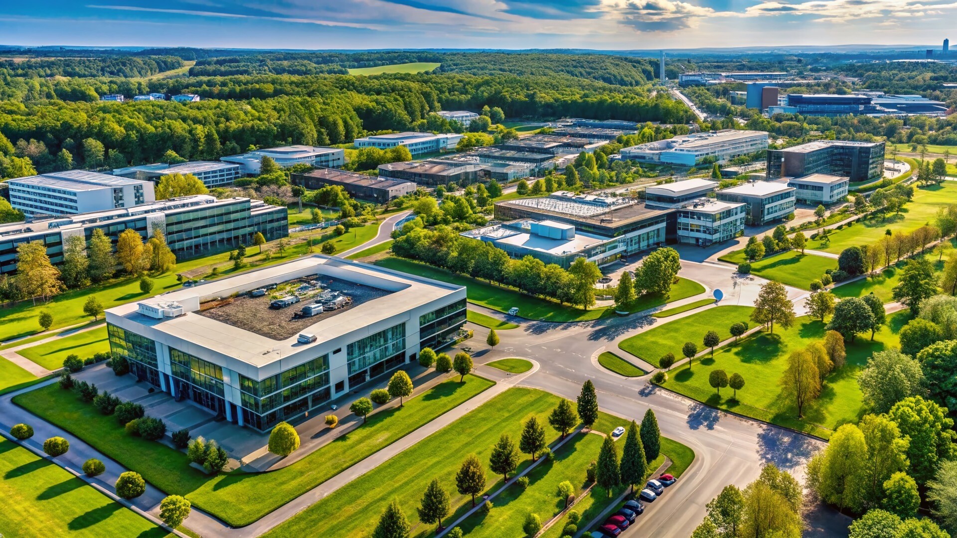Blick von oben auf ein Industriegebiet