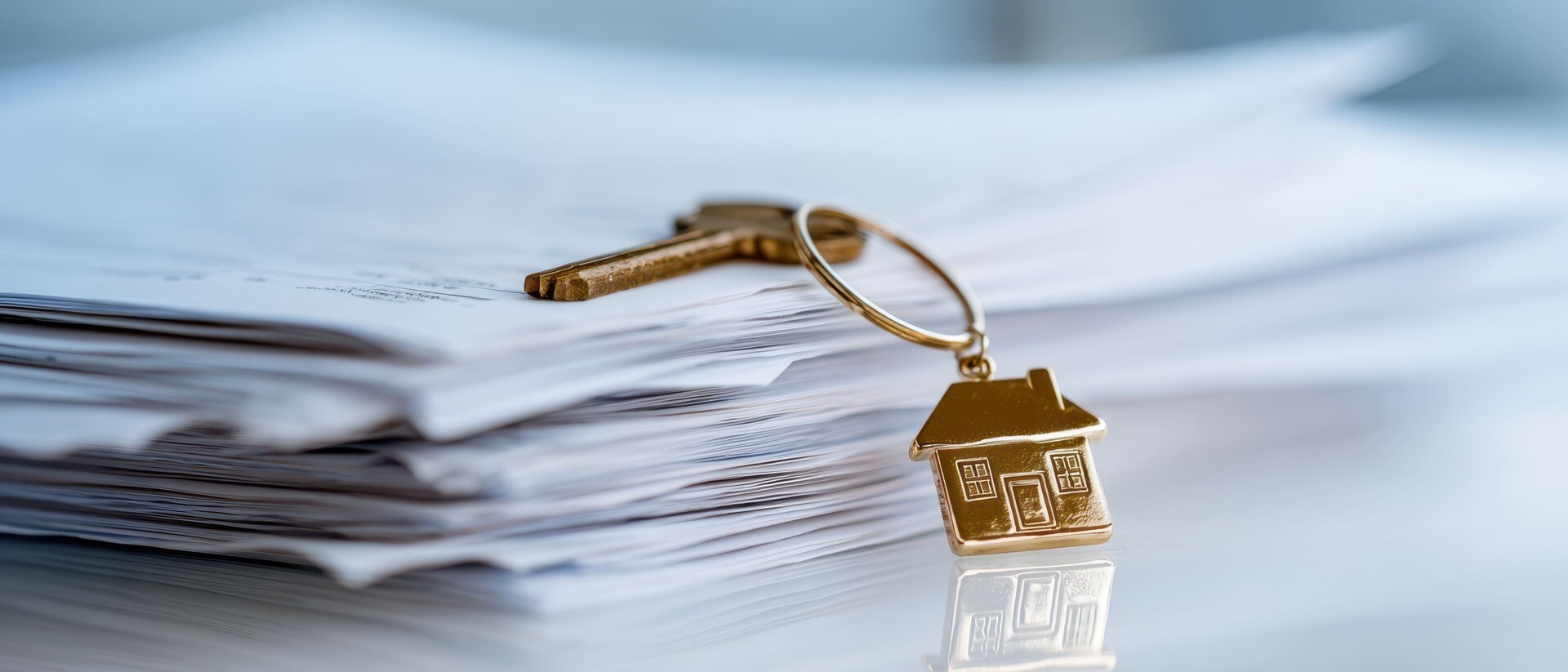 Unterlagen für Immobilienverkauf mit Schlüssel