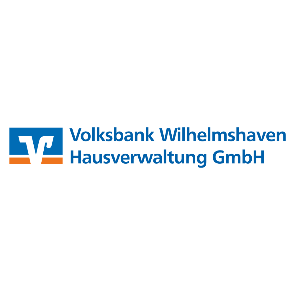 Blaues und orangefarbenes Volksbank Wilhelmshaven Logo.