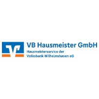 VB Hausmeister GmbH Logo, blau-orange, deutscher Text darunter.