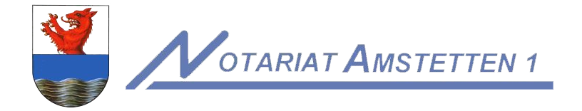 Logo Notariat Amstetten 1 mit Wappen und rotem Löwen.