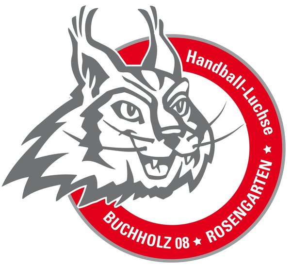 Logo des Handballvereins Handball-Luchse Buchholz 08 Rosengarten mit stilisiertem Luchs in Grau und Rot