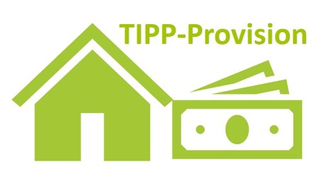Grünes Haus neben einem Stapel Geldscheine, Symbol für TIPP-Provider