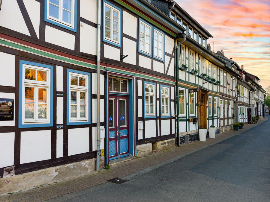 Häuserfassade Fachwerkhäuser.