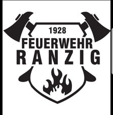 Feuerwehr Ranzig 1928: Zwei Äxte, Schild mit Flamme.