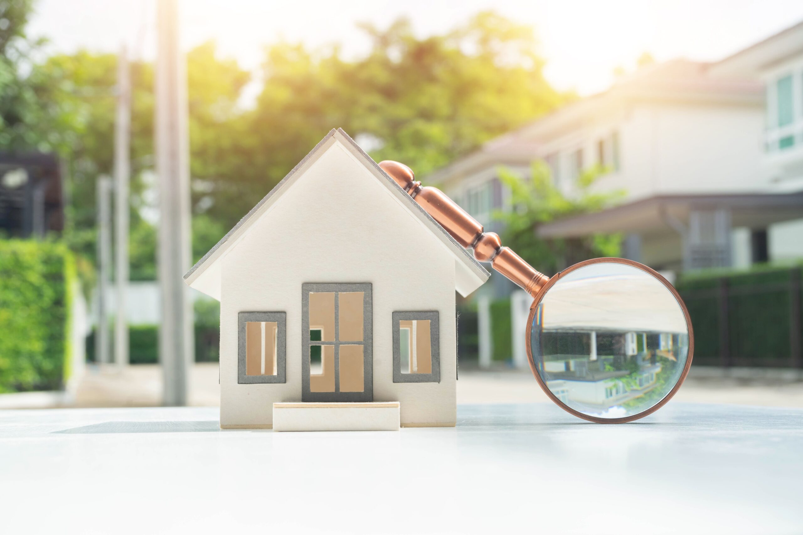 Miniaturhaus mit Lupe