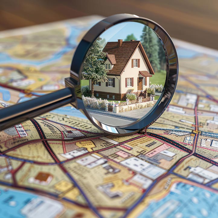 Immobiliensuche mit Lupe