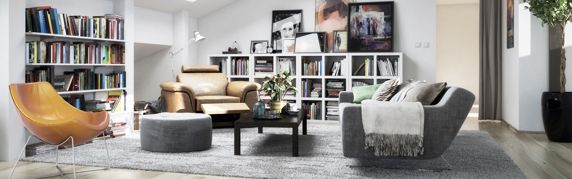 Wohnzimmer mit Bücherregalen