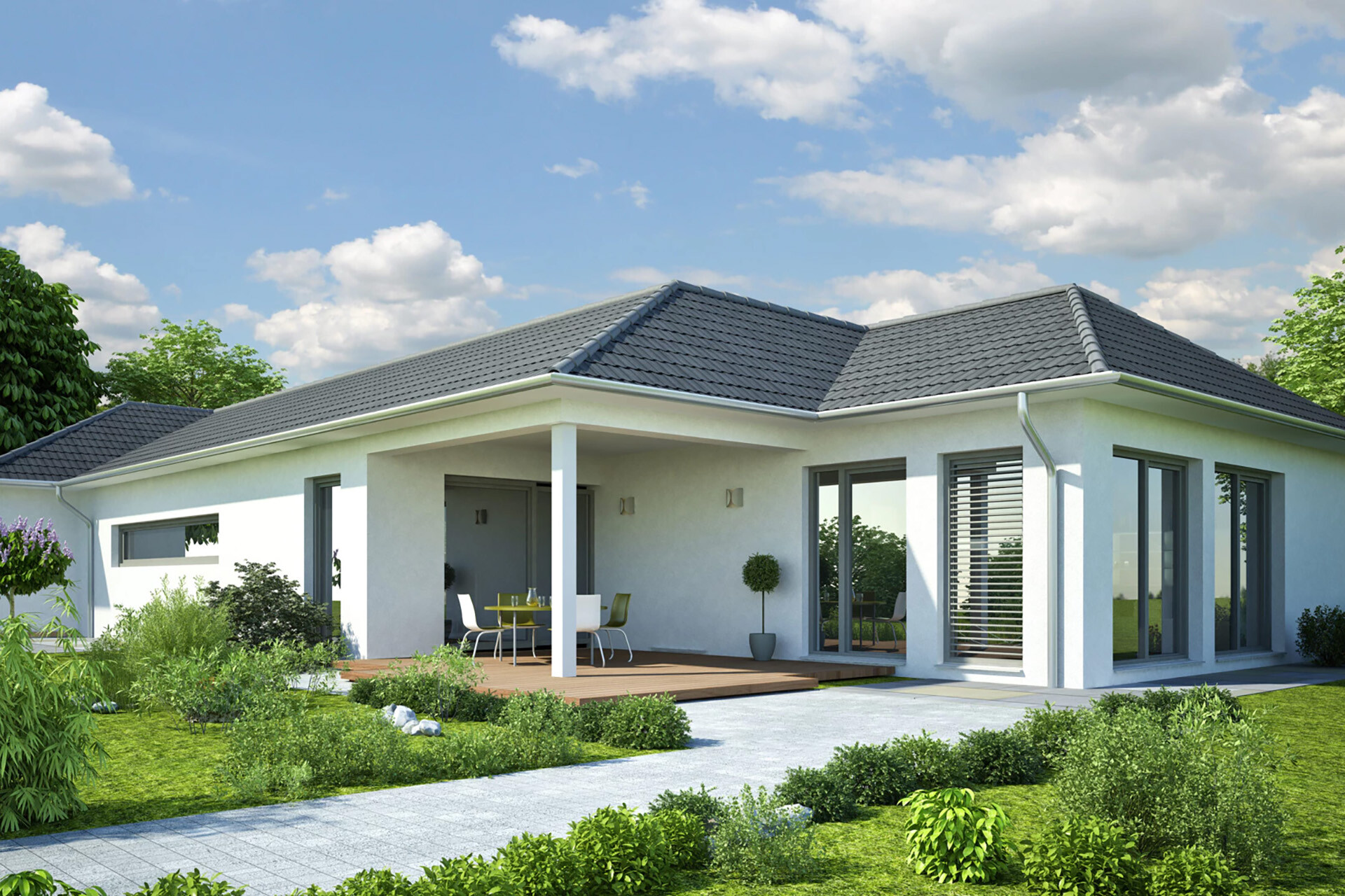 Moderner schwarz weißer Bungalow