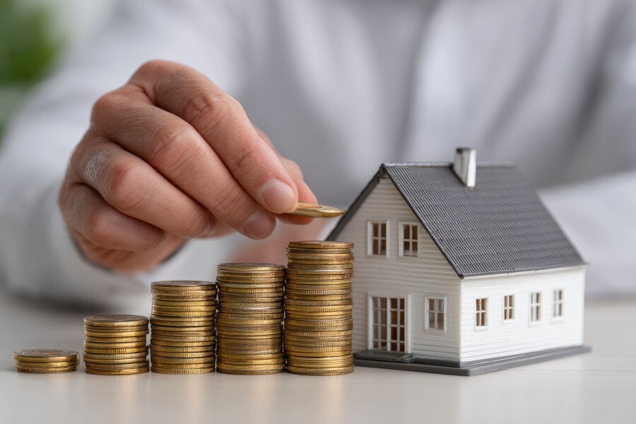 Münzen sammeln neben Minihaus